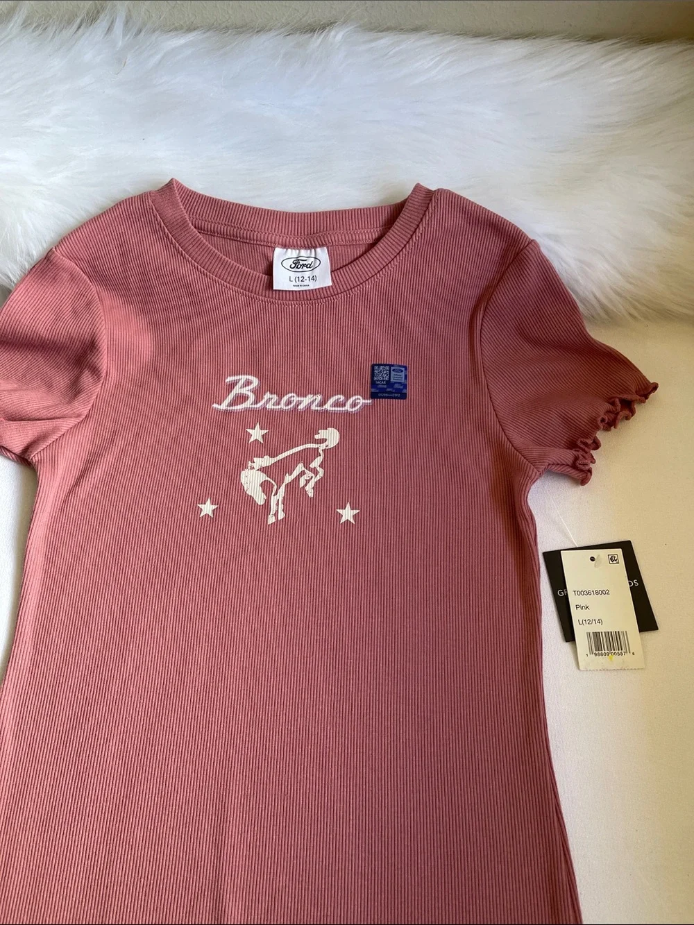 Ford Bronco Girls Ribbed Graphic t-Shirt in Pink Various Sizes. NWT